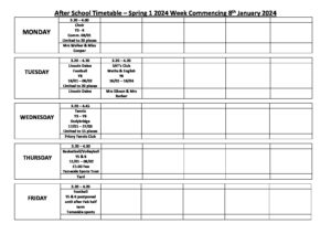 After School Timetable Spring 1 2024 – St Peter's Stalybridge